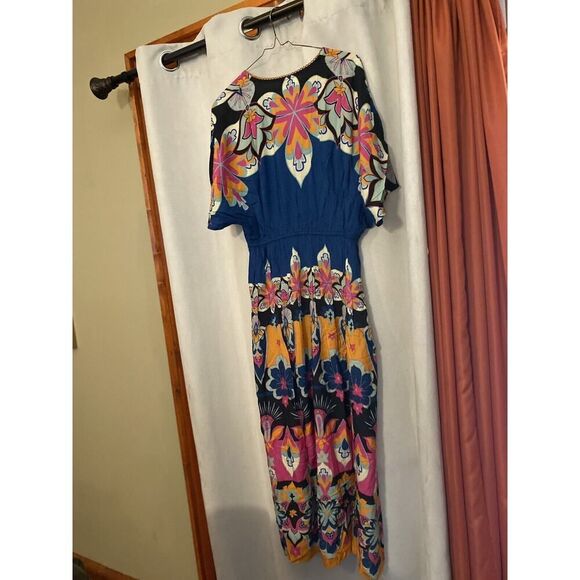 BLANK LONDON ONE SIZE BLACK FLORAL SMOCKED WAIST MAXI DRESS - $167 MSRP - Picture 2 of 2